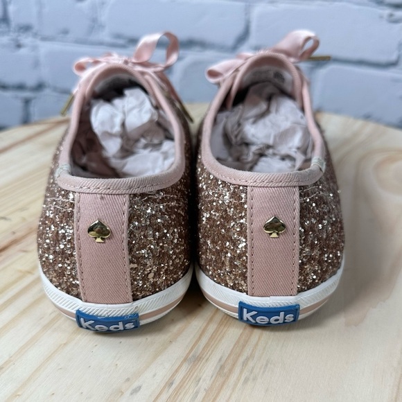 Keds X Kate Spade New York Champion Pink Rose Gold Glitter Sneakers Size 8.5 - Picture 3 of 9